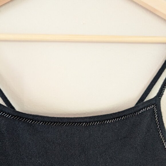 Tommy Hilfiger Black Y2K Spaghetti Strap Knit Top Beaded with‎ Ruffles Size SP - Picture 5 of 14